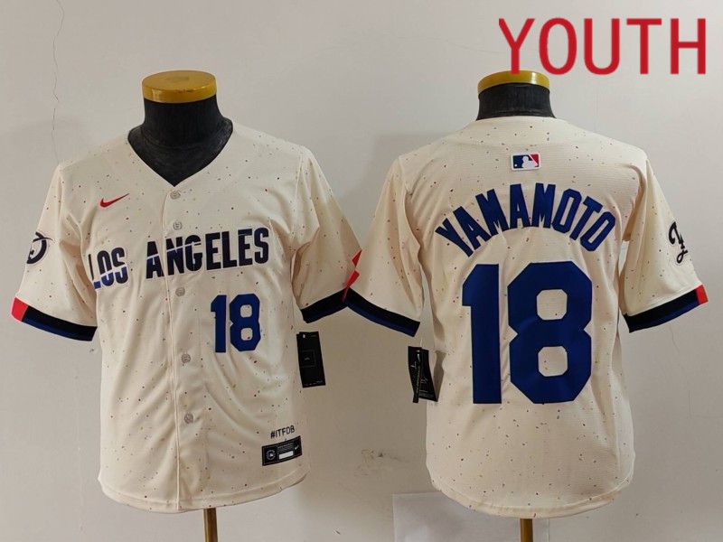 Youth Los Angeles Dodgers 18 Yamamoto Cream Fashion Nike Game MLB Jersey style 7013